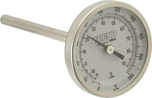 Wika 20040D005G2 Bimetal Dial Thermometer: 0 to 200 ° F, 4" Stem Length 