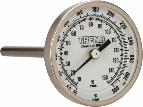 Wika 20040A008G2 Bimetal Dial Thermometer: 50 to 300 ° F, 4" Stem Length 