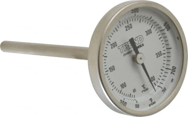 Wika 20040A011G2 Bimetal Dial Thermometer: 150 to 750 ° F, 4" Stem Length 