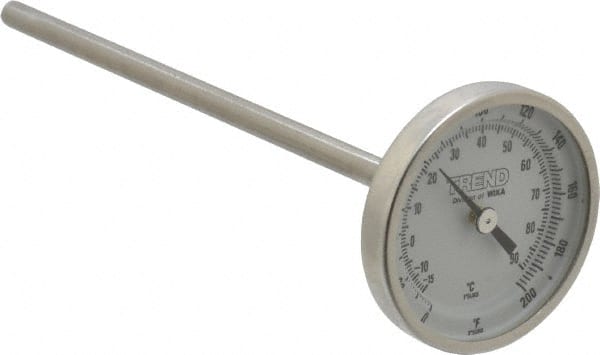 Wika 20060A005G2 Bimetal Dial Thermometer: 0 to 200 ° F, 6" Stem Length 