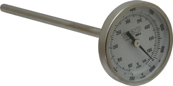 Wika 20060A012G2 Bimetal Dial Thermometer: 200 to 1,000 ° F, 6" Stem Length 