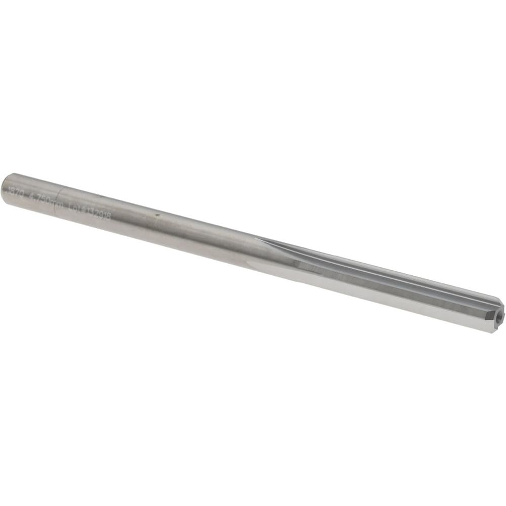 Chucking Reamer: 4.75mm Dia, 70.00mm OAL, 22.00mm Flute Length, Straight-Cylindrical Shank, Solid Carbide