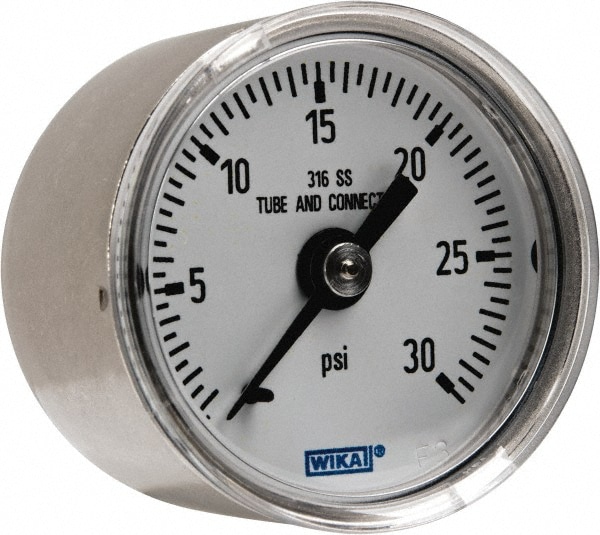 Wika 9118128 Pressure Gauge: 1-1/2" Dial, 0 to 30 psi, 1/8" Thread, NPT, Center Back Mount Image