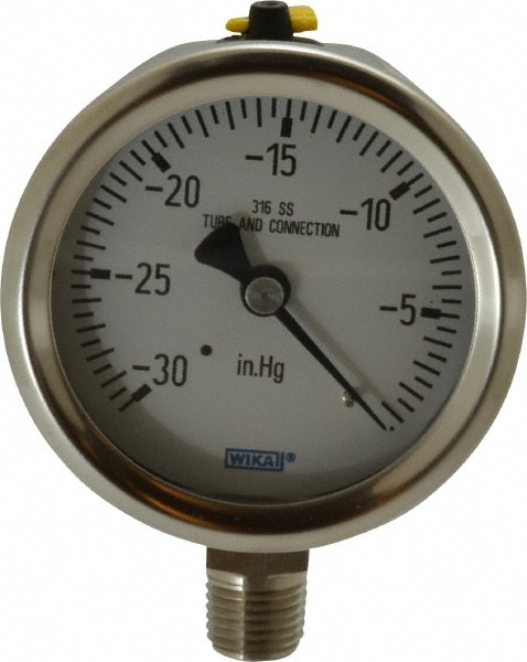 Wika 9768777 Pressure Gauge: 2-1/2" Dial, 0 to 30 psi, 1/4" Thread, NPT, Lower Mount Image