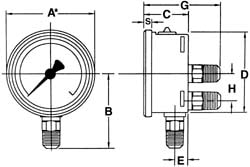 Wika 9694255 Pressure Gauge: 4" Dial, 0 to 60 psi, 1/4" Thread, NPT, Lower Mount Image