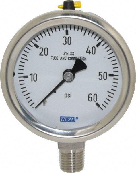 Wika 9768718 Pressure Gauge: 2-1/2" Dial, 0 to 60 psi, 1/4" Thread, NPT, Lower Mount Image