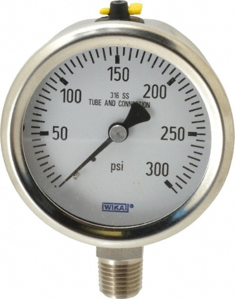 Wika 9768670 Pressure Gauge: 2-1/2" Dial, 0 to 300 psi, 1/4" Thread, NPT, Lower Mount Image