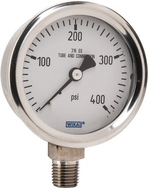 Wika 9768661 Pressure Gauge: 2-1/2" Dial, 0 to 400 psi, 1/4" Thread, NPT, Lower Mount Image