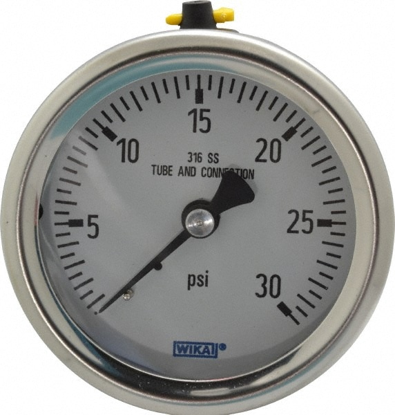 Wika 9768343 Pressure Gauge: 2-1/2" Dial, 0 to 30 psi, 1/4" Thread, NPT, Center Back Mount Image