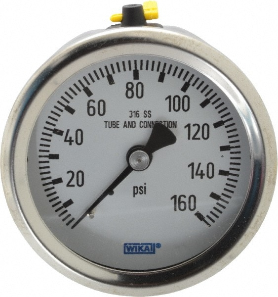 Wika 9768319 Pressure Gauge: 2-1/2" Dial, 0 to 160 psi, 1/4" Thread, NPT, Center Back Mount Image