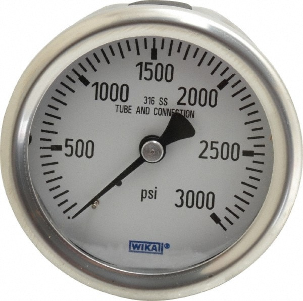 Wika 9768238 Pressure Gauge: 2-1/2" Dial, 0 to 3,000 psi, 1/4" Thread, NPT, Center Back Mount Image