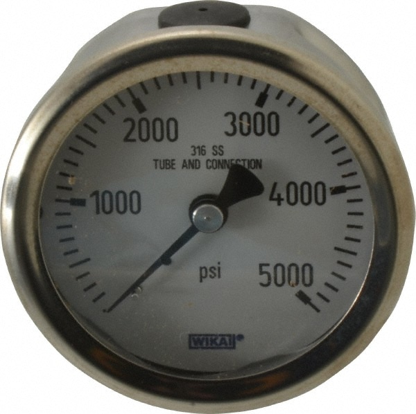 Wika 9768220 Pressure Gauge: 2-1/2" Dial, 5,000 psi, 1/4" Thread, Center Back Mount Image