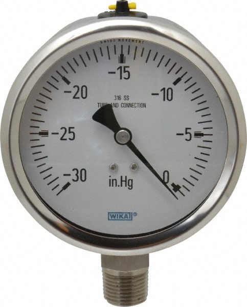 Wika 9768459 Pressure Gauge: 4" Dial, 1/2" Thread, Lower Mount Image