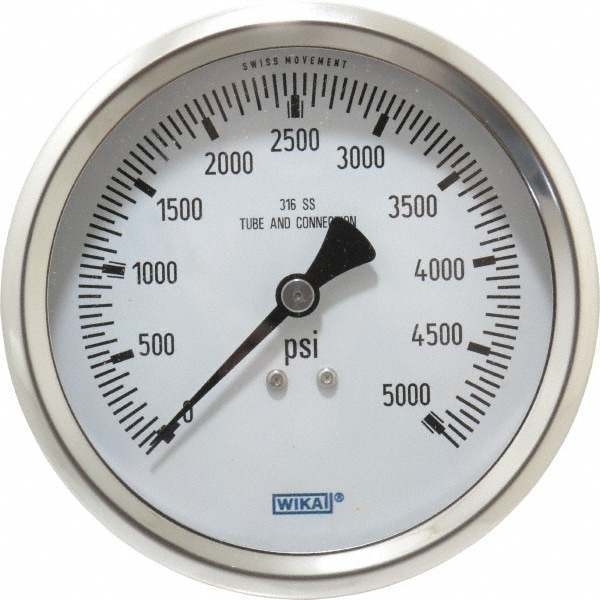 Wika 9737260 Pressure Gauge: 4" Dial, 0 to 5,000 psi, 1/2" Thread, NPT, Lower Mount Image