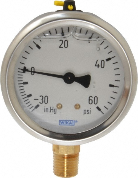 Wika 9767029 Pressure Gauge: 2-1/2" Dial, 0 to 30 psi, 1/4" Thread, NPT, Lower Mount Image