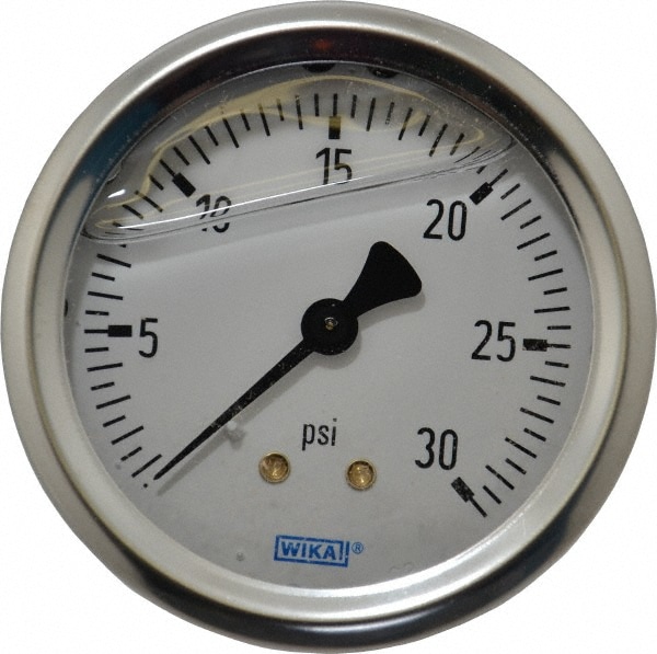 Wika 9767193 Pressure Gauge: 2-1/2" Dial, 0 to 30 psi, 1/4" Thread, NPT, Center Back Mount Image