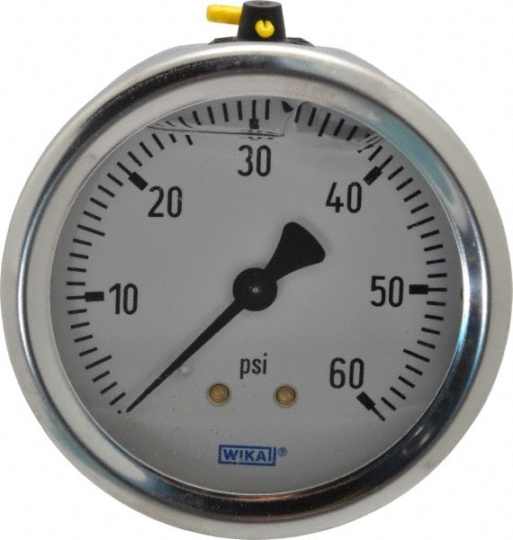 Wika 9767202 Pressure Gauge: 2-1/2" Dial, 0 to 60 psi, 1/4" Thread, NPT, Center Back Mount Image