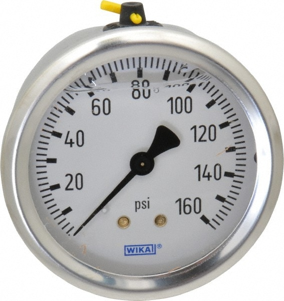 Wika 9767223 Pressure Gauge: 2-1/2" Dial, 0 to 160 psi, 1/4" Thread, NPT, Center Back Mount Image