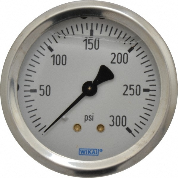 Wika 9767240 Pressure Gauge: 2-1/2" Dial, 0 to 300 psi, 1/4" Thread, NPT, Center Back Mount Image