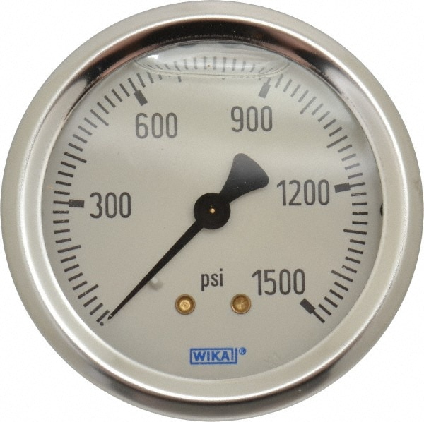 Wika 9768165 Pressure Gauge: 2-1/2" Dial, 0 to 1,500 psi, 1/4" Thread, NPT, Center Back Mount Image