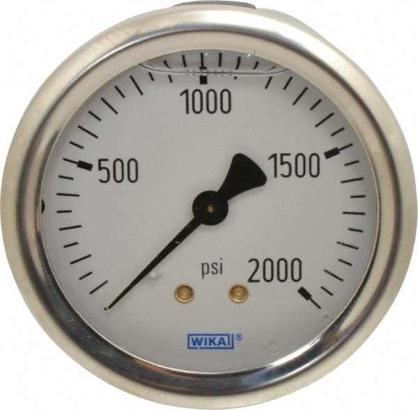 Wika 9768939 Pressure Gauge: 2-1/2" Dial, 0 to 2,000 psi, 1/4" Thread, NPT, Center Back Mount Image