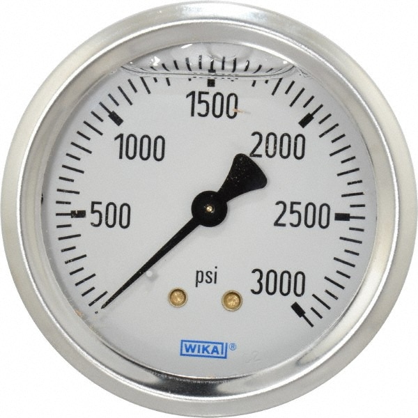 Wika 9767266 Pressure Gauge: 2-1/2" Dial, 0 to 3,000 psi, 1/4" Thread, NPT, Center Back Mount Image