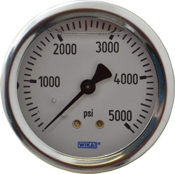 Wika 9767274 Pressure Gauge: 2-1/2" Dial, 0 to 5,000 psi, 1/4" Thread, NPT, Center Back Mount Image