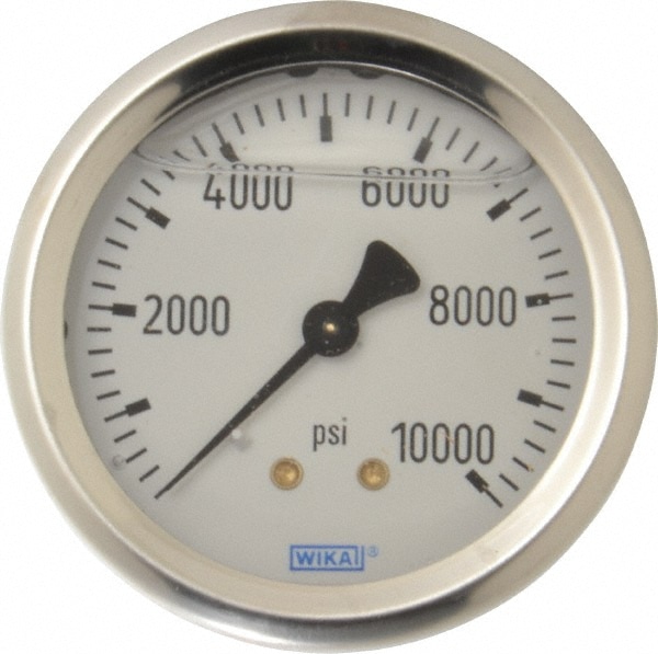 Wika 9767282 Pressure Gauge: 2-1/2" Dial, 0 to 10,000 psi, 1/4" Thread, NPT, Center Back Mount Image