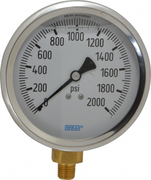 Wika 9699206 Pressure Gauge: 4" Dial, 0 to 2,000 psi, 1/4" Thread, NPT, Lower Mount Image