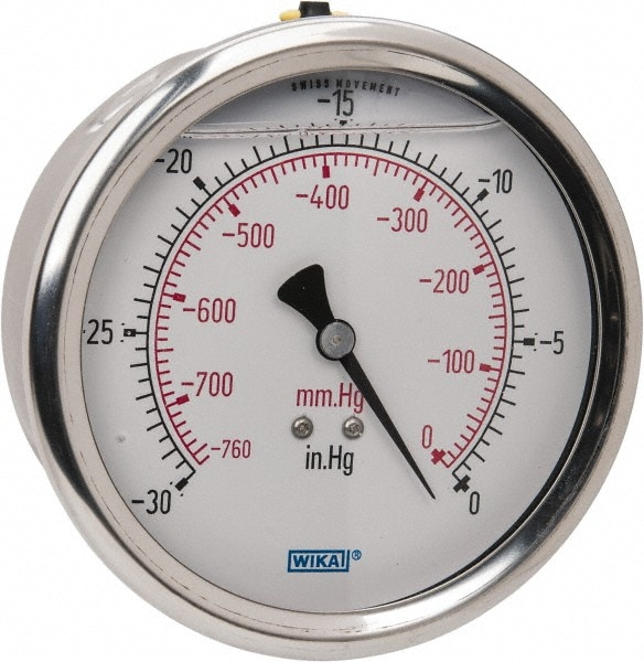 Wika 9694239 Pressure Gauge: 4" Dial, 0 to 30 psi, 1/4" Thread, NPT, Lower Mount Image