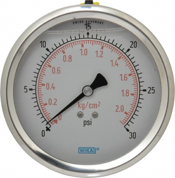 Wika 9694247 Pressure Gauge: 4" Dial, 30 psi, 1/4" Thread, Lower Back Mount Image