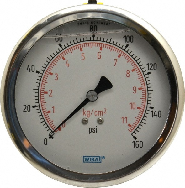 Wika 9694272 Pressure Gauge: 4" Dial, 0 to 160 psi, 1/4" Thread, NPT, Lower Mount Image