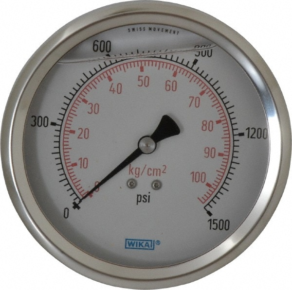 Wika 9694328 Pressure Gauge: 4" Dial, 0 to 1,500 psi, 1/4" Thread, NPT, Lower Mount Image