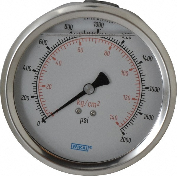 Wika 9694336 Pressure Gauge: 4" Dial, 0 to 2,000 psi, 1/4" Thread, NPT, Lower Mount Image