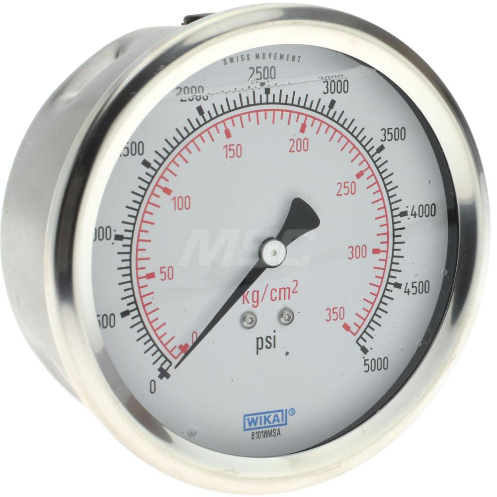 Wika 9694353 Pressure Gauge: 4" Dial, 0 to 5,000 psi, 1/4" Thread, NPT, Lower Mount Image