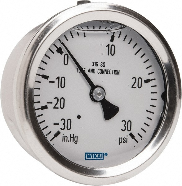 Wika 9833302 Pressure Gauge: 2-1/2" Dial, 0 to 30 psi, 1/4" Thread, NPT, Center Back Mount Image