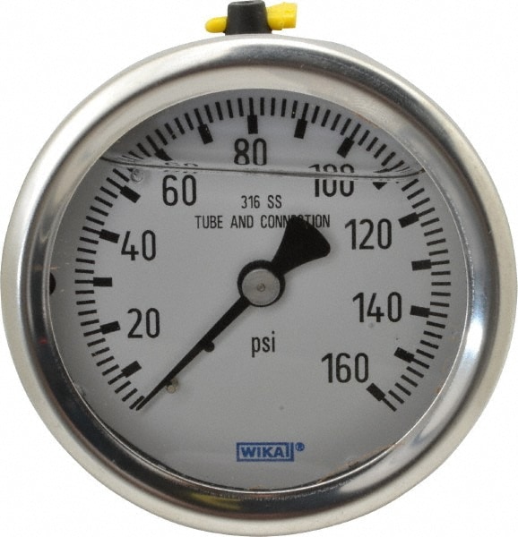 Wika 9833239 Pressure Gauge: 2-1/2" Dial, 0 to 160 psi, 1/4" Thread, NPT, Center Back Mount Image