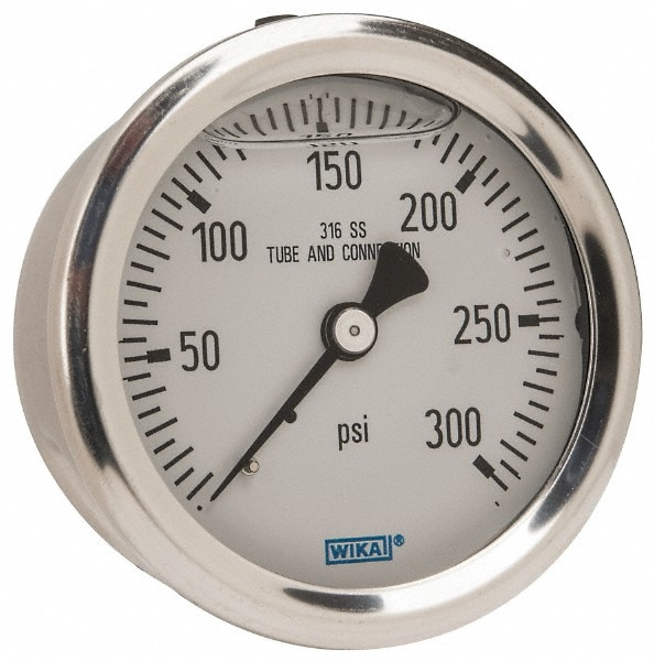 Wika 9833213 Pressure Gauge: 2-1/2" Dial, 0 to 300 psi, 1/4" Thread, NPT, Center Back Mount Image