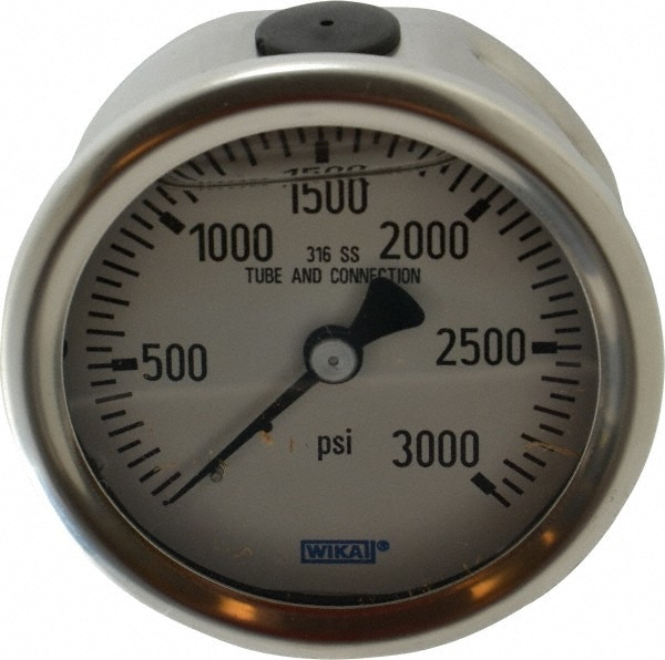 Wika 9833158 Pressure Gauge: 2-1/2" Dial, 0 to 3,000 psi, 1/4" Thread, NPT, Center Back Mount Image