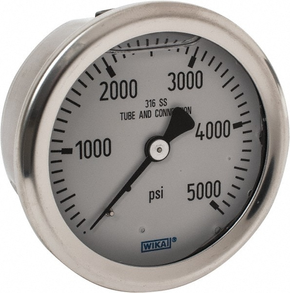 Wika 9833140 Pressure Gauge: 2-1/2" Dial, 0 to 5,000 psi, 1/4" Thread, NPT, Center Back Mount Image