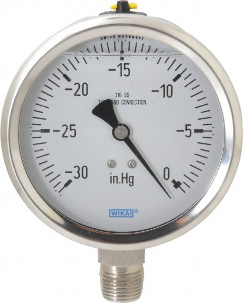 Wika 9833328 Pressure Gauge: 4" Dial, 0 to 30 psi, 1/2" Thread, NPT, Lower Mount Image