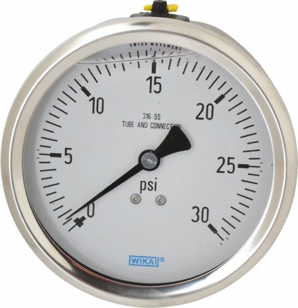 Wika 9831589 Pressure Gauge: 4" Dial, 30 psi, 1/2" Thread, Lower Back Mount Image