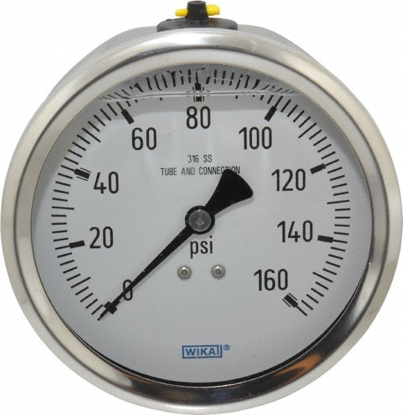 Wika 9831619 Pressure Gauge: 4" Dial, 160 psi, 1/2" Thread, Lower Back Mount Image