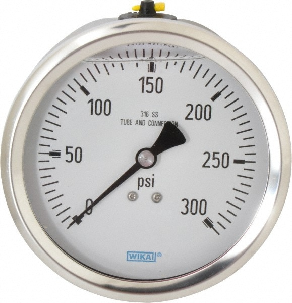 Wika 9831635 Pressure Gauge: 4" Dial, 0 to 300 psi, 1/2" Thread, NPT, Lower Mount Image