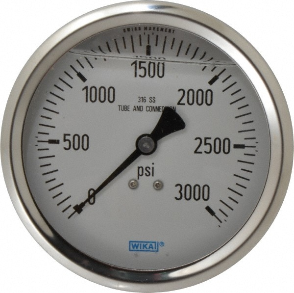 Wika 9831708 Pressure Gauge: 4" Dial, 0 to 3,000 psi, 1/2" Thread, NPT, Lower Mount Image