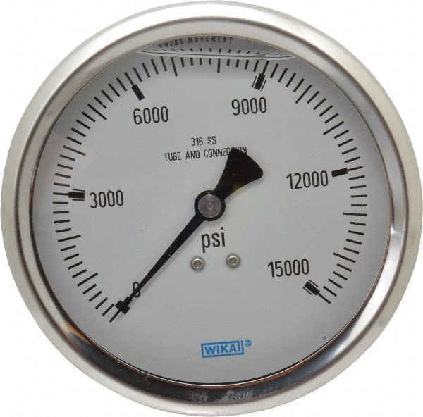 Wika 9831733 Pressure Gauge: 4" Dial, 0 to 15,000 psi, 1/2" Thread, NPT, Lower Mount Image