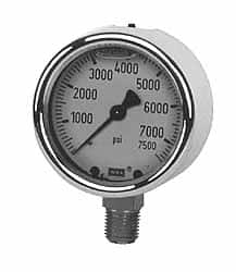 Wika 9314520 Pressure Gauge: 4" Dial, 5,000 psi, 1/4" Thread, Lower Back Mount 