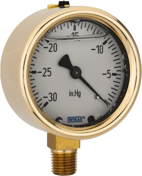 Wika 9318003 Pressure Gauge: 2-1/2" Dial, 0 to 30 psi, 1/4" Thread, NPT, Lower Mount Image