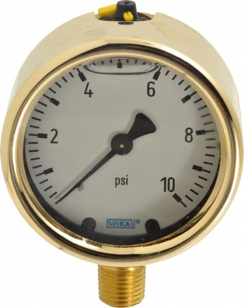 Wika 9629548 Pressure Gauge: 2-1/2" Dial, 0 to 10 psi, 1/4" Thread, NPT, Lower Mount Image