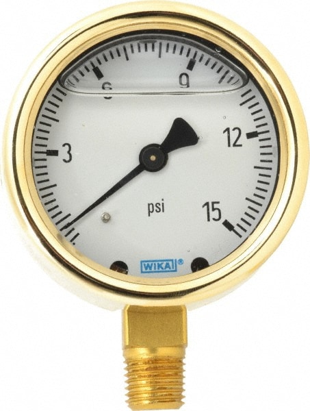 Wika 9310673 Pressure Gauge: 2-1/2" Dial, 0 to 15 psi, 1/4" Thread, NPT, Lower Mount Image